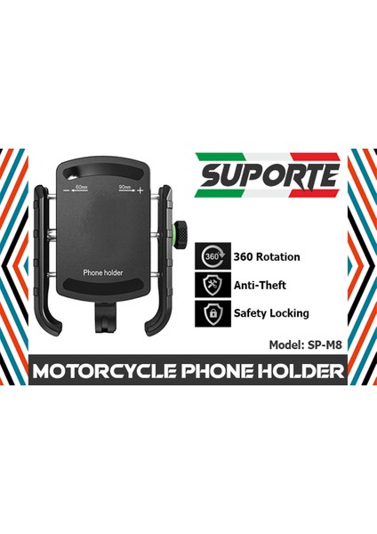 M8S Gidon ve Ayna Bağlantılı 3.5 - 7.ö Inç Bisiklet Motosiklet Scooter Telefon Tutucu