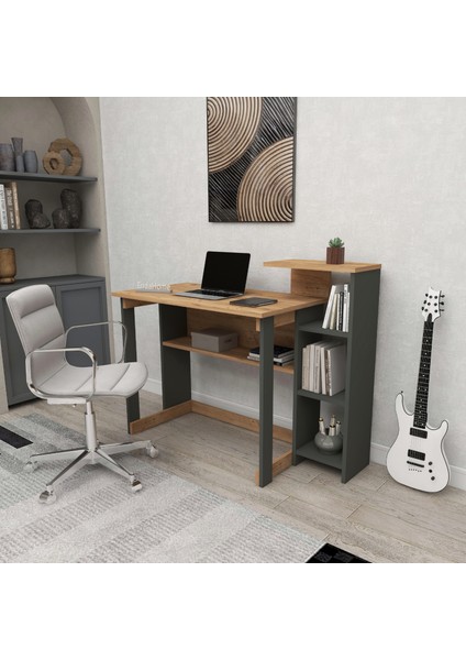 Saye 5 Raflı Kitaplıklı Çalışma Masası Beyaz