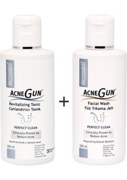 Acnegun Yüz Yıkama Jeli 200 ml + Canlandırıcı Tonik 200 ml Bakım Seti