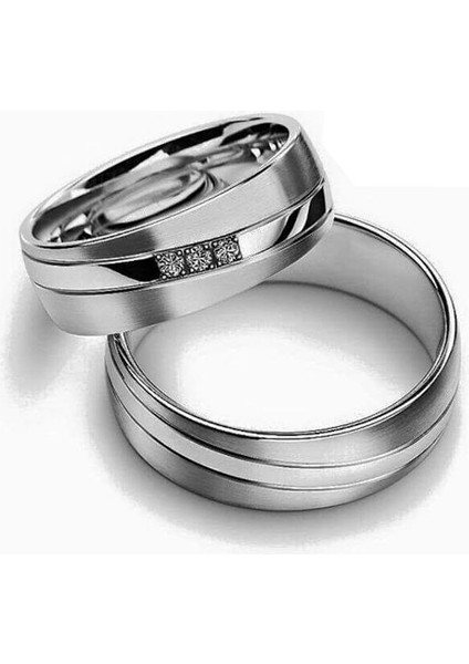 Beyaz Trio Gümüş Alyans Modeli Bay Nişan ve Söz Yüzüğü