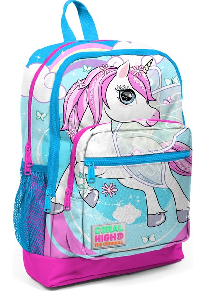 Coral High Kids Mavi Neon Pembe Unicorn Desenli Dört Bölmeli Usb'li Okul Sırt Çantası 23811 modelleri