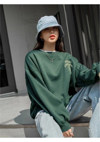 Kadın Merry Cheerful Baskılı Oversize Sweatshirt modelleri