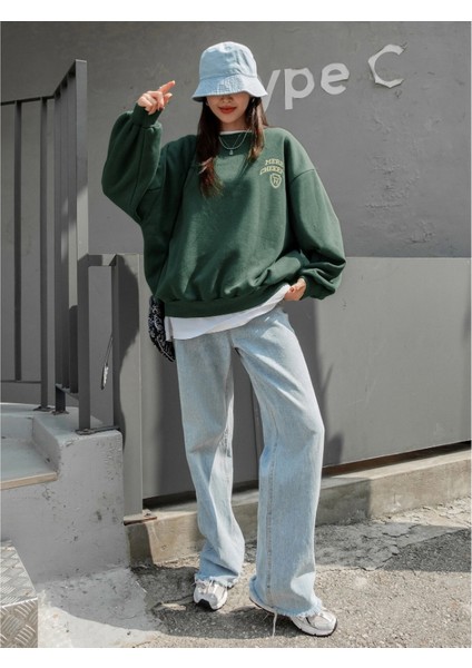 Kadın Merry Cheerful Baskılı Oversize Sweatshirt indirimleri
