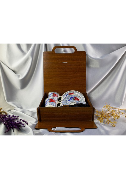 2'li Ahşap Kutulu Porselen Fincan Takımı