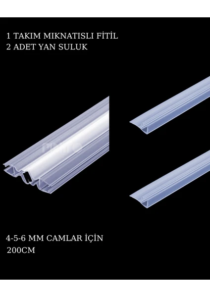 Glass Makro Duşakabin Mıknatıs 1 Takım Ve 2 Adet Duşakabin Suluk Fitili Set 200 Cm (4-5-6 Mm Camlar)