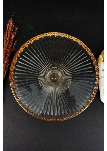Cam Servis Tabağı Sunum Standı Gold Yaldızlı Yuvarlak 21 cm – SN.DMY.101