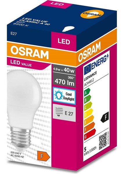 4,9W LED Value Beyaz Işık E-27 Mini LED Ampul 5 Adet