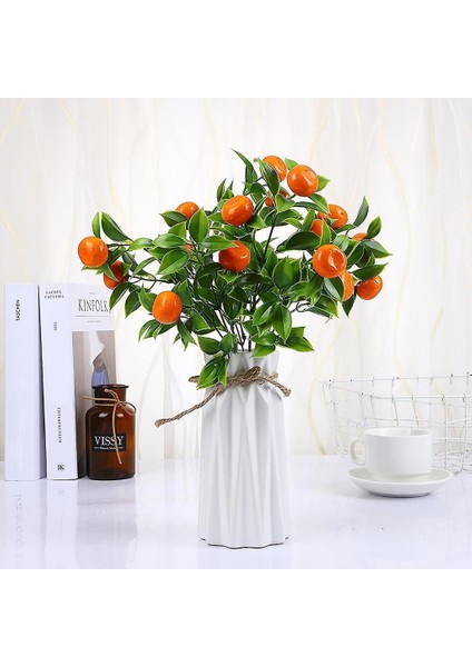3lü Set Yapay Mandalina Demeti Yapay Çiçek 30*20CM Yeşil Yapraklı