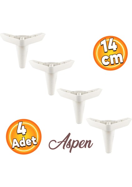 Aspen Lüks Mobilya Kanepe Sehpa Puf Koltuk Ayağı 14 cm Beyaz Baza Köşe Ayak (4 Adet)