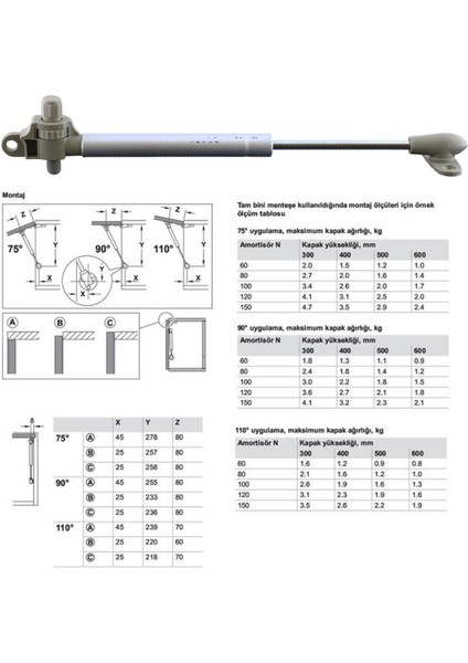 Std Dolap Amortisörü Gazlı Piston Kapak Hidroliği Fren Frenli Ayarlanabilir (27 cm 100 Nt)