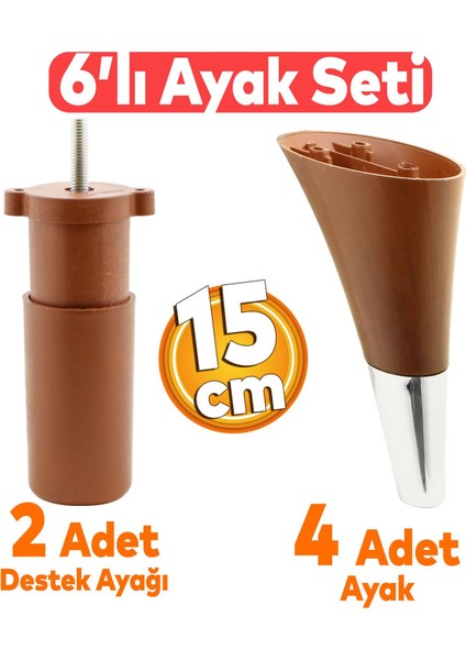 Clara 6'lı Set Mobilya Koltuk Kanepe Baza Yatak Tv Ünite Destek Ayağı 15 Cm Ayakları Kahverengi