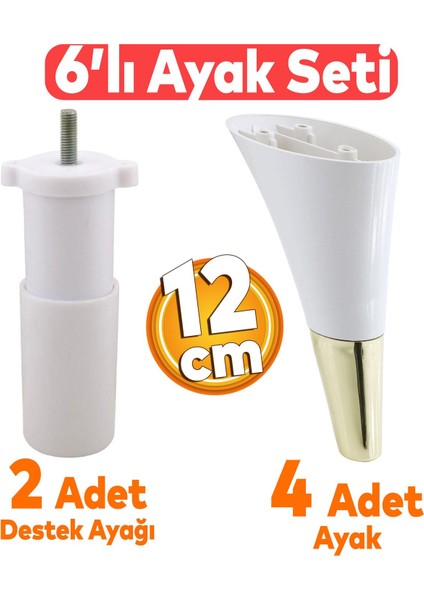 Clara 6'lı Set Mobilya Koltuk Kanepe Baza Yatak Tv Ünite Destek Ayağı 12 Cm Ayakları Krem Gold