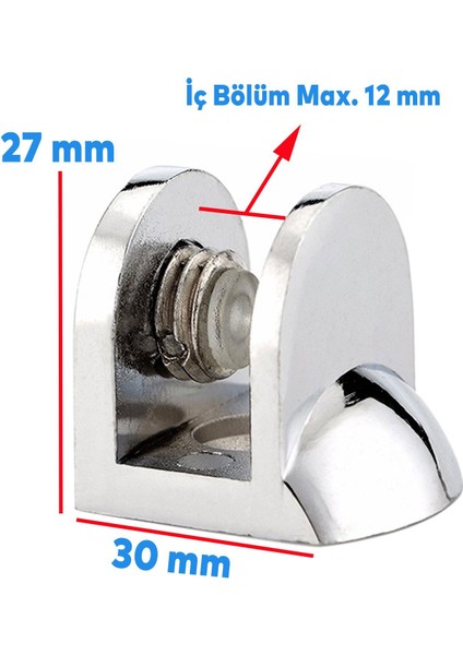 Tırnak Lüx Metal Cam Raf Tutucu Cam Etejer Menteşesi Krom Metal Vidalı 12 mm (4 Adet)