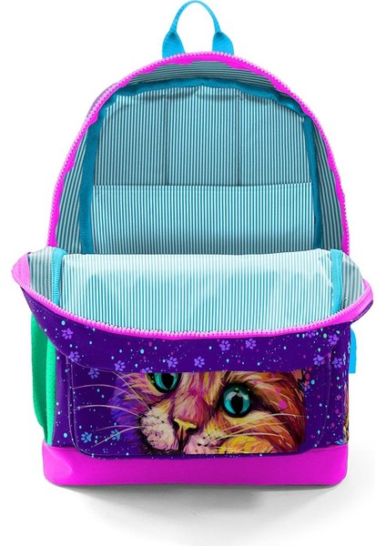 Coral High Kids Mor Pembe Kedi Desenli Dört Bölmeli Usb'li Okul Sırt Çantası 23832 modelleri