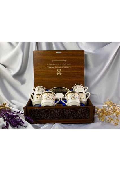 Altın Yaldızlı 6'lı Ahşap Kutulu Fincan Takımı