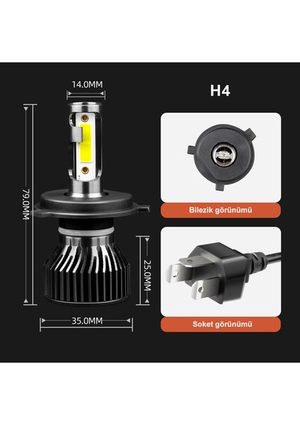 Pro LED Xenon Far Ampulü Mini Tip Zenon Şimşek Etkili Beyaz H1 / H11 / H7 / H4