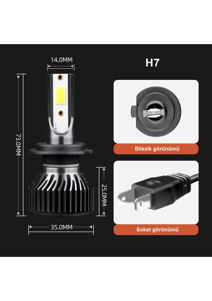 Pro LED Xenon Far Ampulü Mini Tip Zenon Şimşek Etkili Beyaz H1 / H11 / H7 / H4