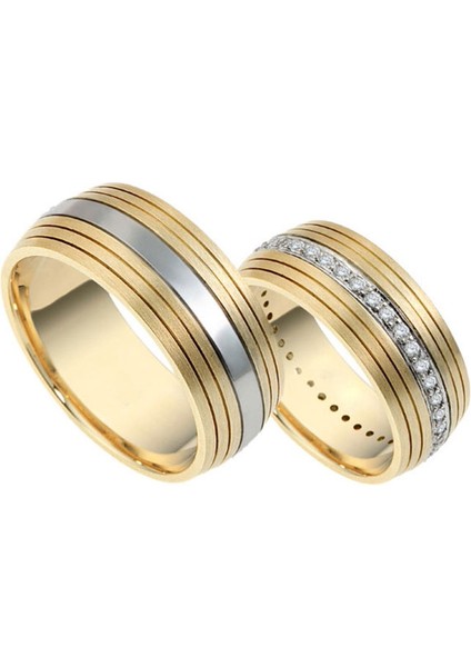 Line Modeli Altın Kaplama Bay Gümüş Alyans