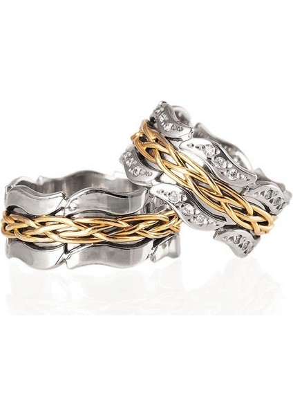 Oymalı Örgü Gümüş Alyans Modeli Altın Kaplama Bay Alyans