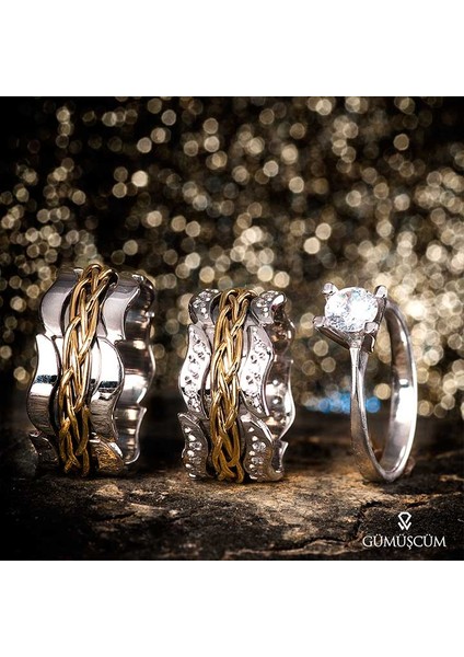 Oymalı Örgü Gümüş Alyans Modeli Altın Kaplama Bay Alyans fiyatları