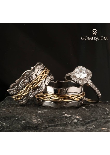 Oymalı Örgü Gümüş Alyans Modeli Altın Kaplama Bay Alyans indirimleri