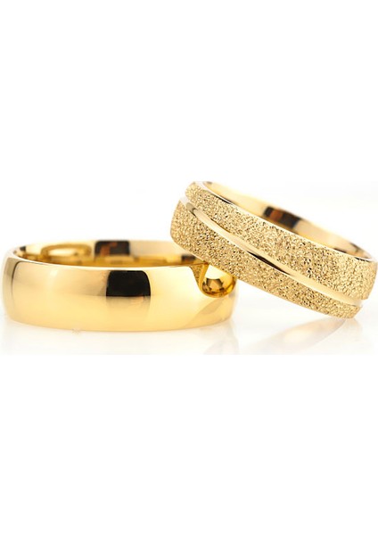 Simli Çizgili Model Altın Kaplama Bay Gümüş Alyans