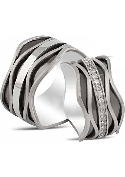 Vave Gümüş Alyans Modeli Taşlı Bay Alyans
