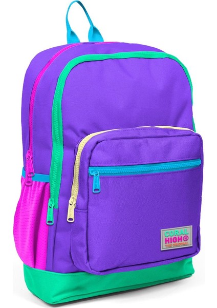 Coral High Kids Mor Renk Detaylı Dört Bölmeli USB Şarjlı Kulaklık Çıkışlı Okul Sırt Çantası 23834