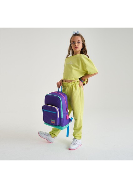 Coral High Kids Mor Renk Detaylı Dört Bölmeli USB Şarjlı Kulaklık Çıkışlı Okul Sırt Çantası 23834