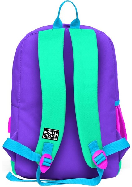 Coral High Kids Mor Renk Detaylı Dört Bölmeli USB Şarjlı Kulaklık Çıkışlı Okul Sırt Çantası 23834