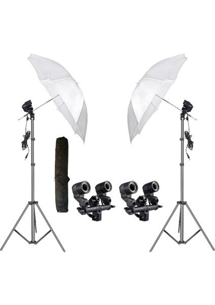 2'li Sabit Beyaz Şemsiye Işık Seti 2 Duylu Double Holder Umbrella Youtube Video ve Fotoğraf