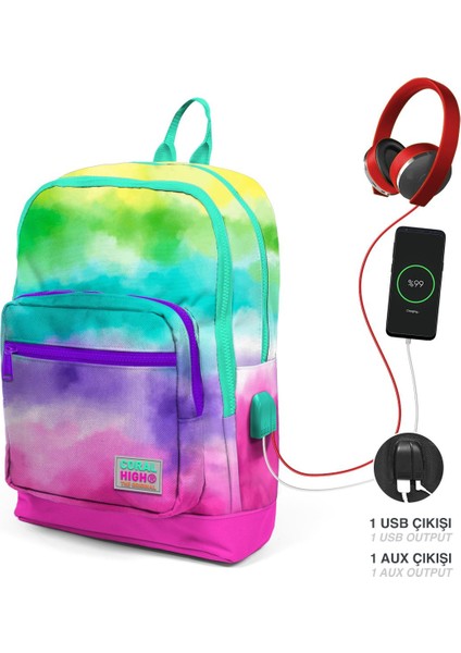 Coral High Kids Renkli Batik Desenli Dört Bölmeli Usb'li Okul Sırt Çantası 23839