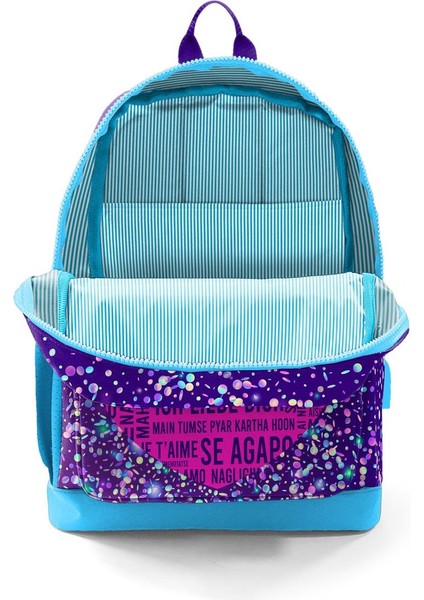 Coral High Kids Mor Mavi Pembe Kalp Desenli Dört Bölmeli Usb'li Okul Sırt Çantası 23840