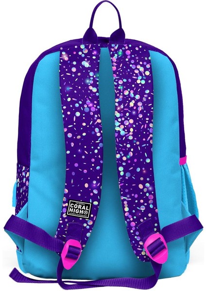 Coral High Kids Mor Mavi Pembe Kalp Desenli Dört Bölmeli Usb'li Okul Sırt Çantası 23840