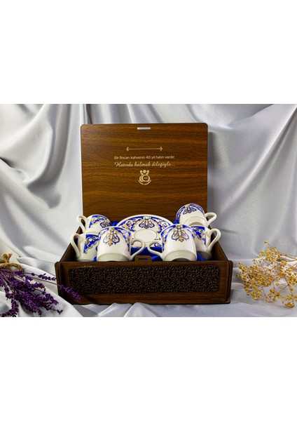 Altın Yaldızlı 6'lı Ahşap Kutulu Fincan Takımı