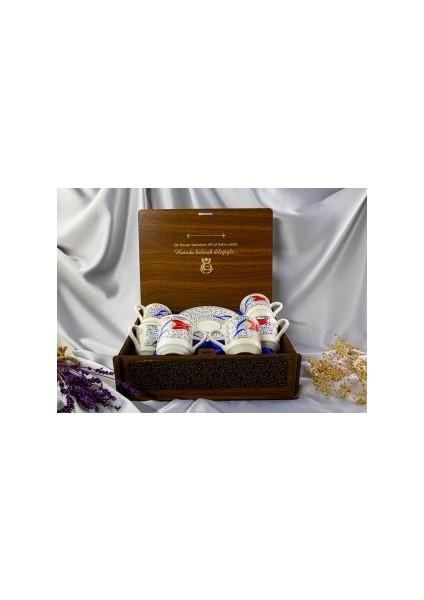 Altın Yaldızlı 6'lı Ahşap Kutulu Fincan Takımı