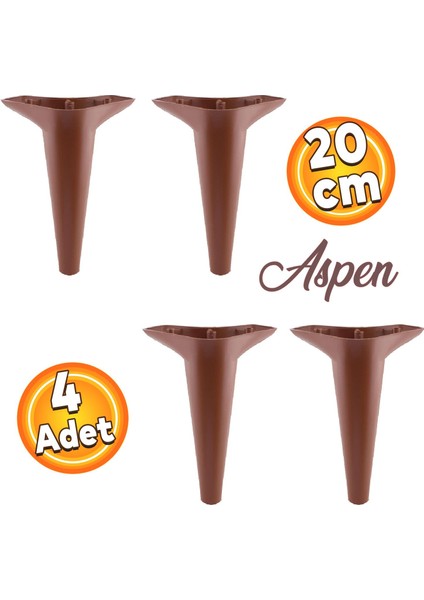 Aspen Lüks Mobilya Kanepe Koltuk Tv Ünitesi Baza Ayağı Ayakları 20 Cm Kahverengi Ayak (4 Adet)