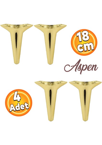 Aspen Lüks Mobilya Kanepe Koltuk Tv Ünitesi Baza Ayağı Ayakları 18 Cm Altın Gold Ayak (4 Adet)
