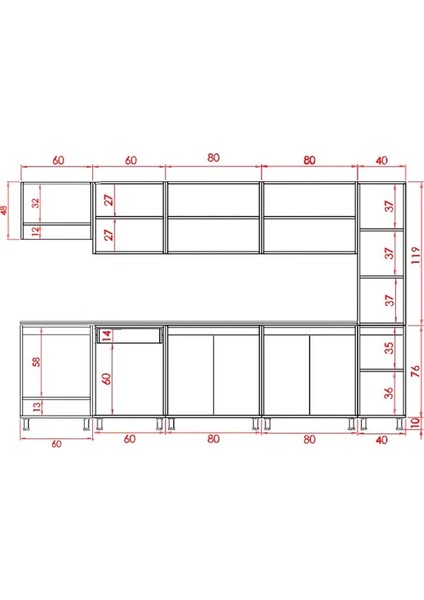 Visas Concept 320 Cm Hıgh Gloss Kapak Beyaz-Siyah - Güler Hazır Mutfak Dolabı-Kiler Modüllü