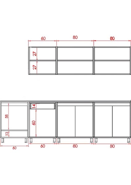 Visas Concept 280 Cm Hıgh Gloss Kapak- Mürdüm- Nilüfer Hazır Mutfak Dolabı