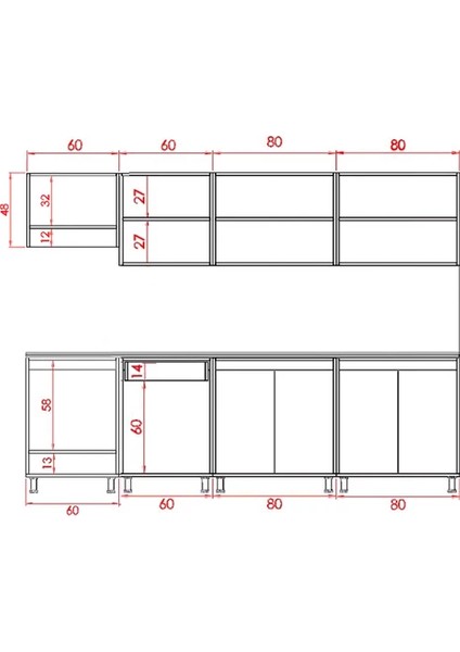 Visas Concept 280 Cm Beyaz-Atlantik Çam- Yıldız Hazır Mutfak Dolabı- Aspiratör Modüllü