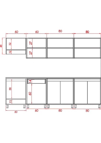 280 Cm Atlantik Çam-Antrasit - Alya Hazır Mutfak Dolabı- Aspiratör Modüllü