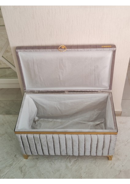 Tek Parça Gri Renk Altın Şeritli Modern Büyük Gelin Çeyiz Sandığı fiyatları