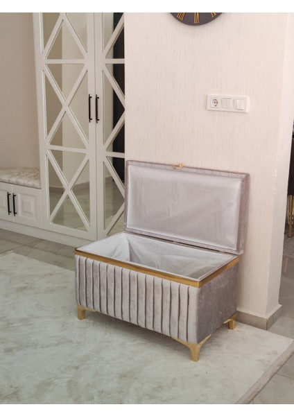 Tek Parça Gri Renk Altın Şeritli Modern Büyük Gelin Çeyiz Sandığı modelleri