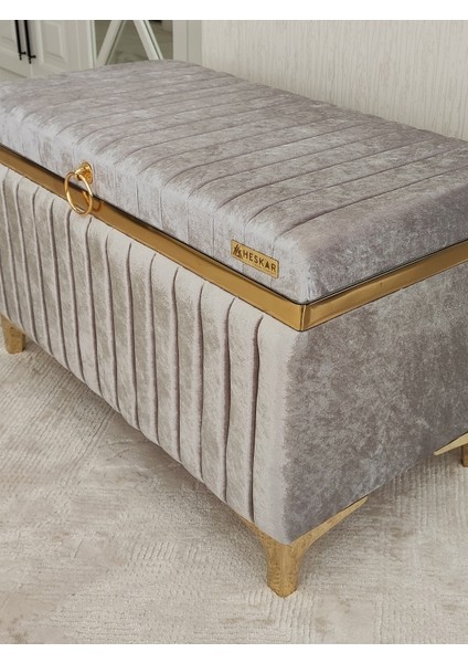 Tek Parça Gri Renk Altın Şeritli Modern Büyük Gelin Çeyiz Sandığı fırsatları