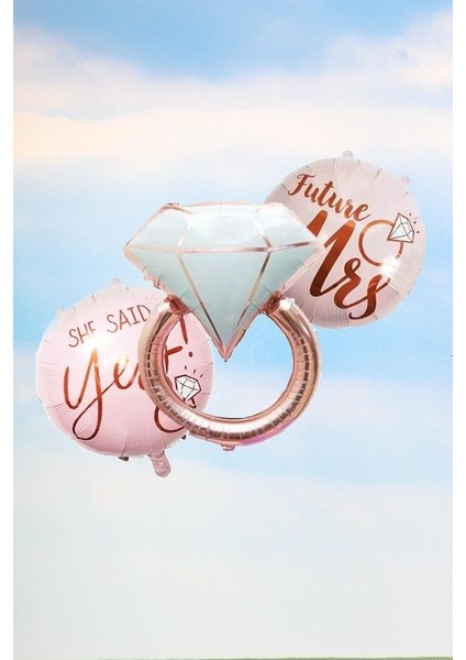 Rose Gold Tek Taşlı Düğün Fotoğrafı Balonları Seti I Said Yes Future Mrs