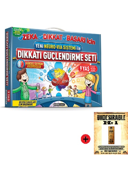 Adeda 9 Yaş Dikkati Güçlendirme Seti Yeni + Kişiye Özel Isimli Ahşap Harry Potter Kitap Ayracı