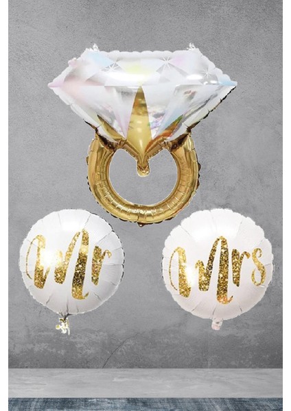 Gold Tek Taş Yüzüklü Bekarlığa Veda Bride Balonları Mr Mrs