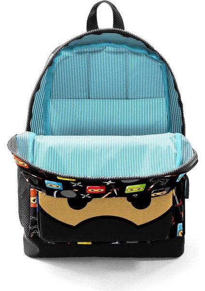 Coral High Kids Siyah Ninja Desenli Dört Bölmeli Usb'li Okul Sırt Çantası 23285 fiyatları