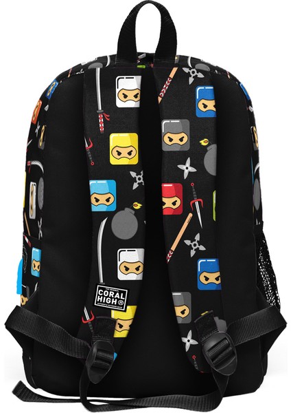 Coral High Kids Siyah Ninja Desenli Dört Bölmeli Usb'li Okul Sırt Çantası 23285 modelleri